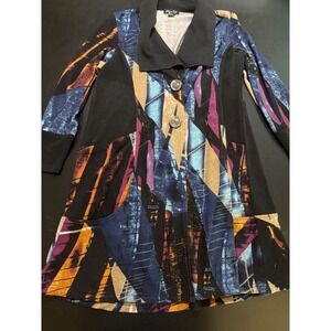 Michael Tyler Abstract‎ Geometric Long Cardigan Jacket Black Multi XL Canada